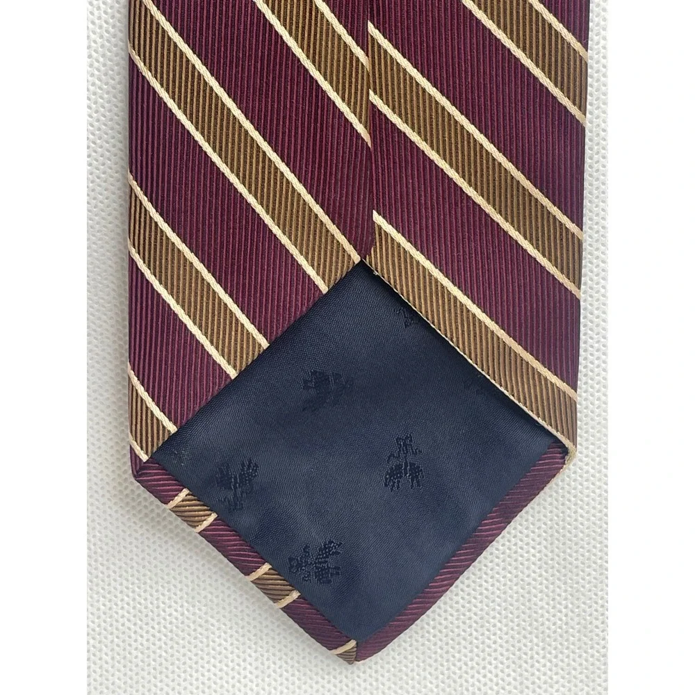 VTG Brooks Bro Basics Collegiate Stripe Necktie Vertical Repp Silk Burgundy Gold